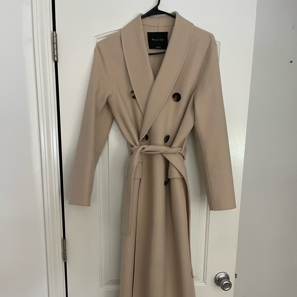 Massimo Dutti Wool Coat Beige Size 2 Brand New